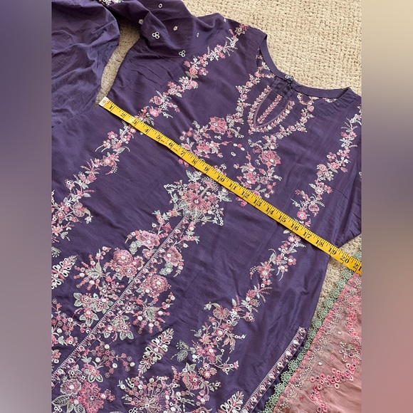 Elegant Purple Embroidered Dress with Pink Accents Brand Hussain Rehar - Picture 13 of 15